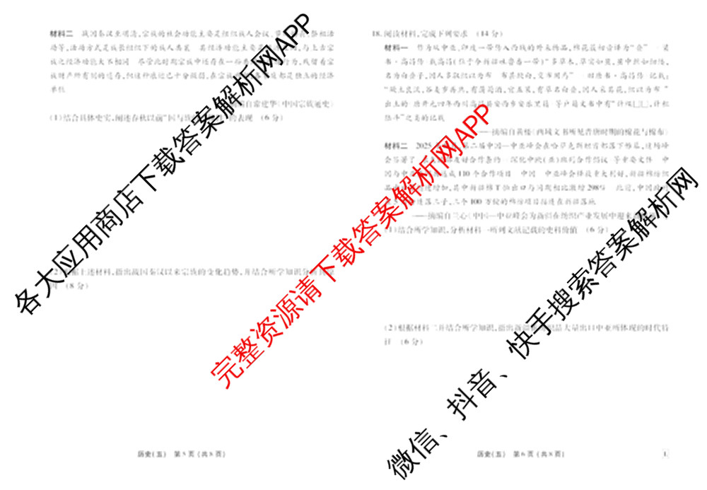 衡水金卷先享题2026年学科素养评价练(五)5各科答案及试卷（含政治(AH)【安徽四川甘肃专版】 物理(HN)【湖南专版】 生物(山东专版)等）历史试题