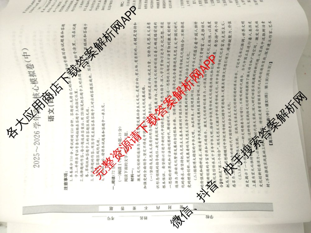 九师联盟2025~2026学年高三核心模拟卷(中)(四)试卷及答案汇总（36科全）语文试题