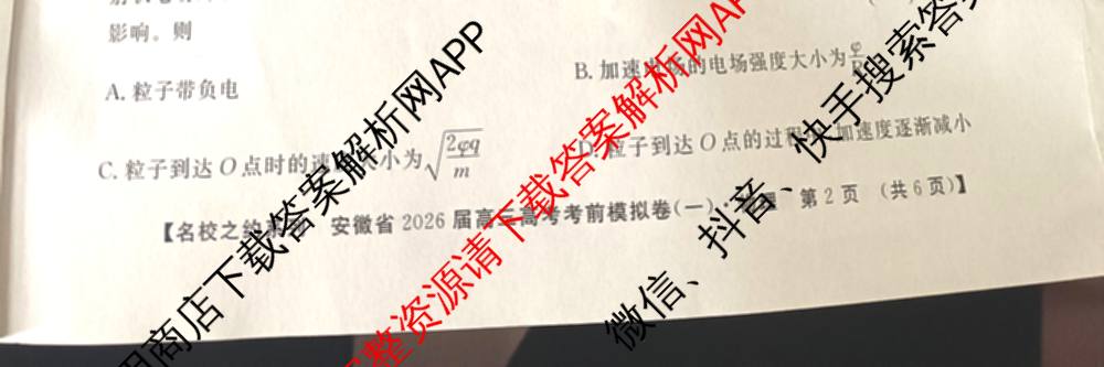 名校之约系列2026届高三高考考前模拟卷(一)1各科答案及试卷(已更新生物(SHJL)、英语、物理等16份)物理试题