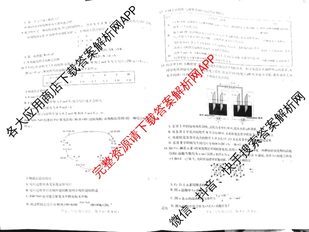 王后雄2024年普通高等学校招生全国统一考试预测卷各科答案及试卷（含语文(安徽专版)、政治(重庆专版)、历史(福建专版)等144份）化学试题