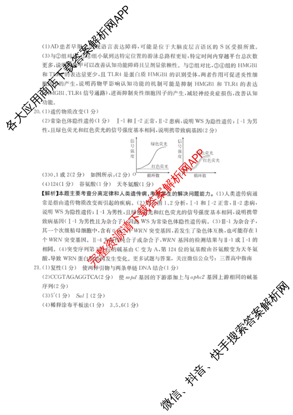 山西省运城市2026年高考考前模拟测试高三(2026.03)各科答案及试卷（含日语、政治、历史等）生物答案