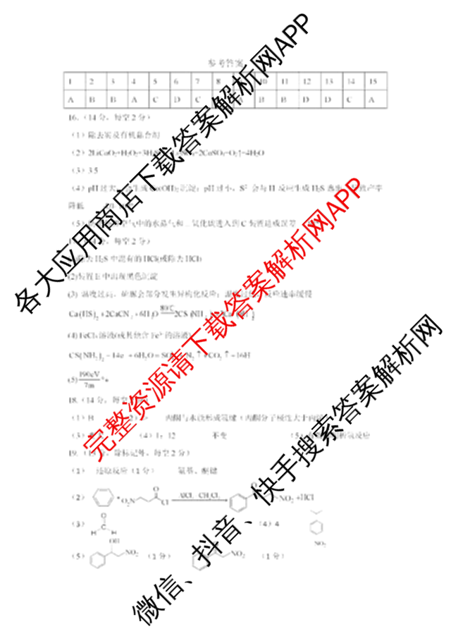 辽宁省实验中学2024-2025学年度下学期高三年级第五次模拟考试试卷及答案汇总（含化学、地理、物理等9份）化学答案