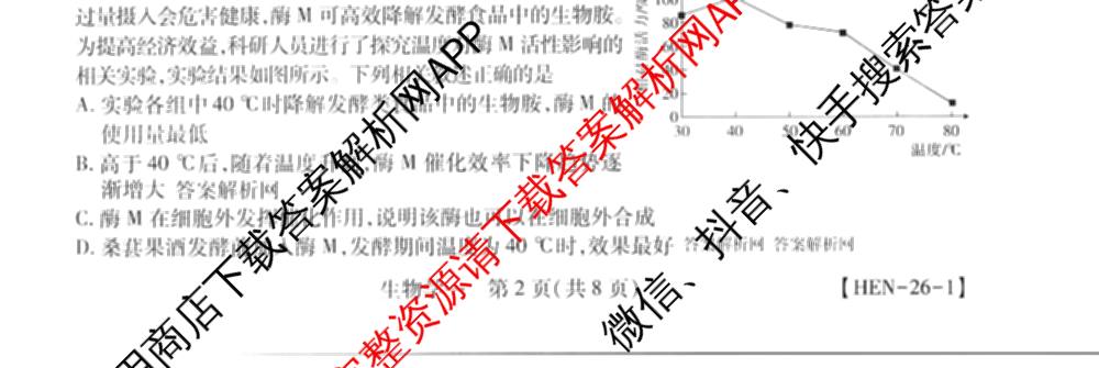 2026届智慧上进名校学术联盟高考模拟信息卷&冲刺卷&预测卷(一)1(已更新化学(I-26-1) 历史(26-1) 生物(II)等49份)生物试题