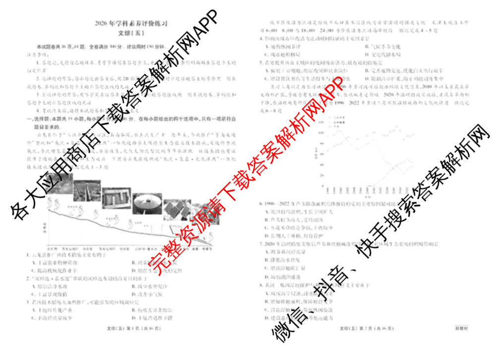 衡水金卷先享题2026年学科素养评价练(五)5各科答案及试卷（含政治(AH)【安徽四川甘肃专版】 物理(HN)【湖南专版】 生物(山东专版)等）文综试题