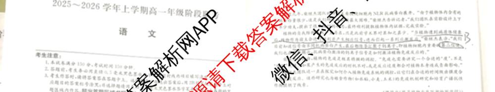 安徽省2025~2026学年上学期高一年级阶段联考(26-L-112A)试卷及答案汇总（含数学、物理、生物等9份）语文试题