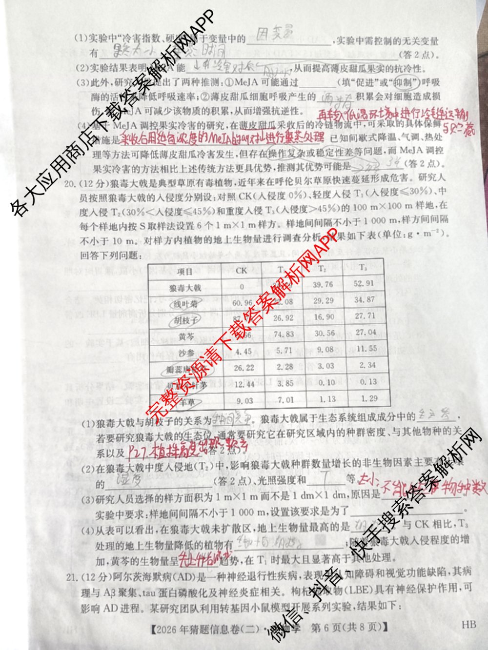 2026年普通高等学校招生全国统一考试猜题信息卷(二)2（含政治(B2)、化学(B2)、物理(B3)等）生物试题