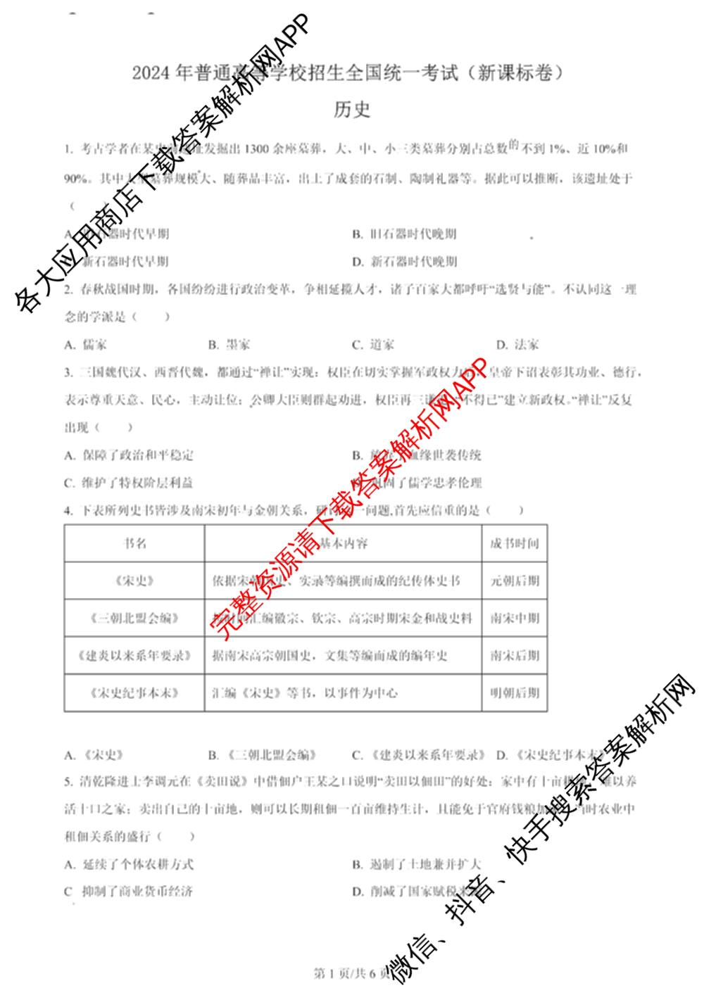 2024年高考真题(新高考)(已更新生物(山东卷) 数学(新课标II卷) 物理(河北卷)等108份)历史试题