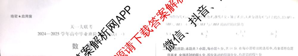 天一大联考2024-2025学年高中毕业班阶段性测试(一)试卷及答案汇总（含历史、物理、生物等）数学试题