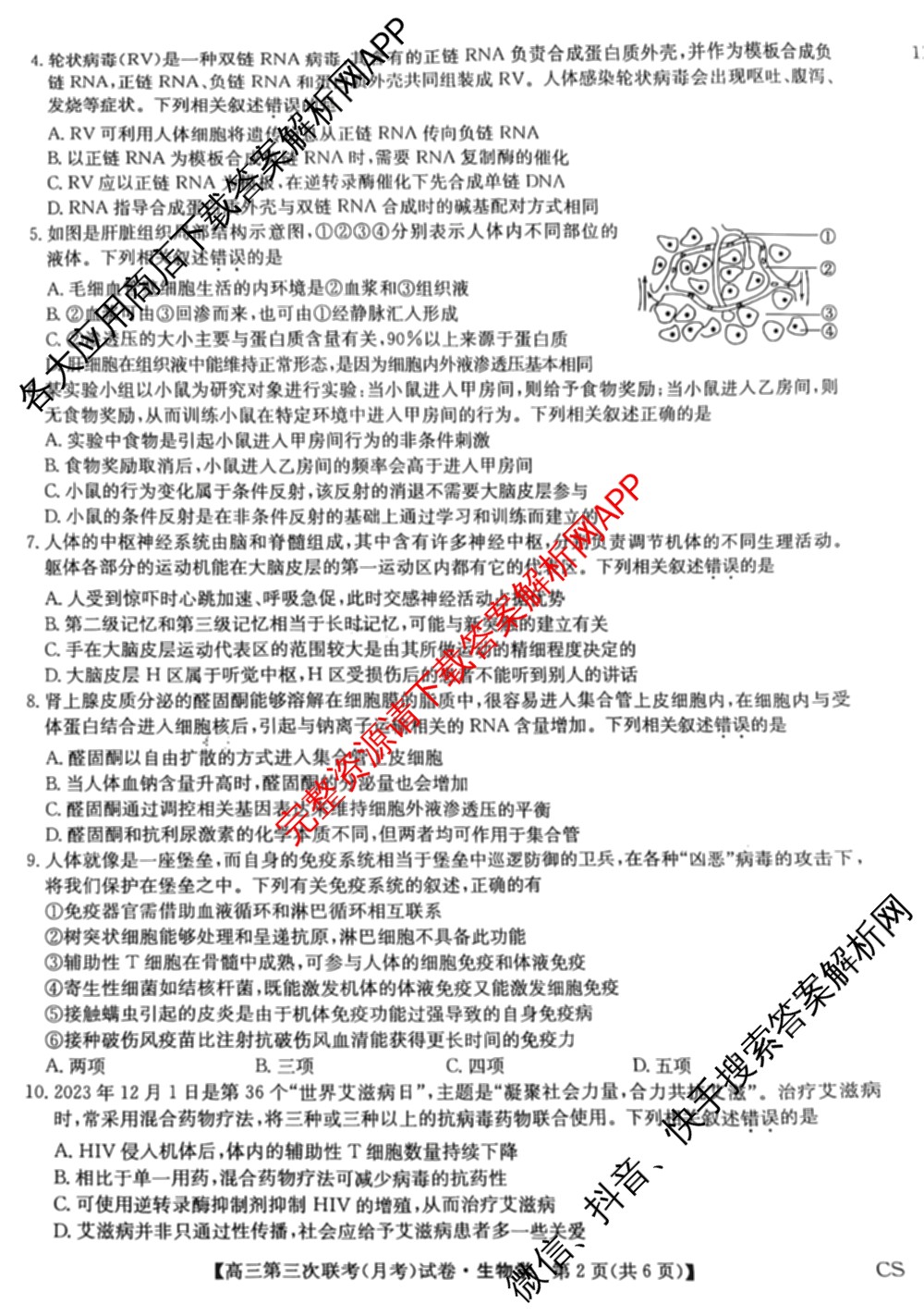 全国名校大联考2024~2025学年高三第三次联考(月考)试卷及答案汇总: 含生物(B)、物理(CS)、化学(C)试卷解析生物试题