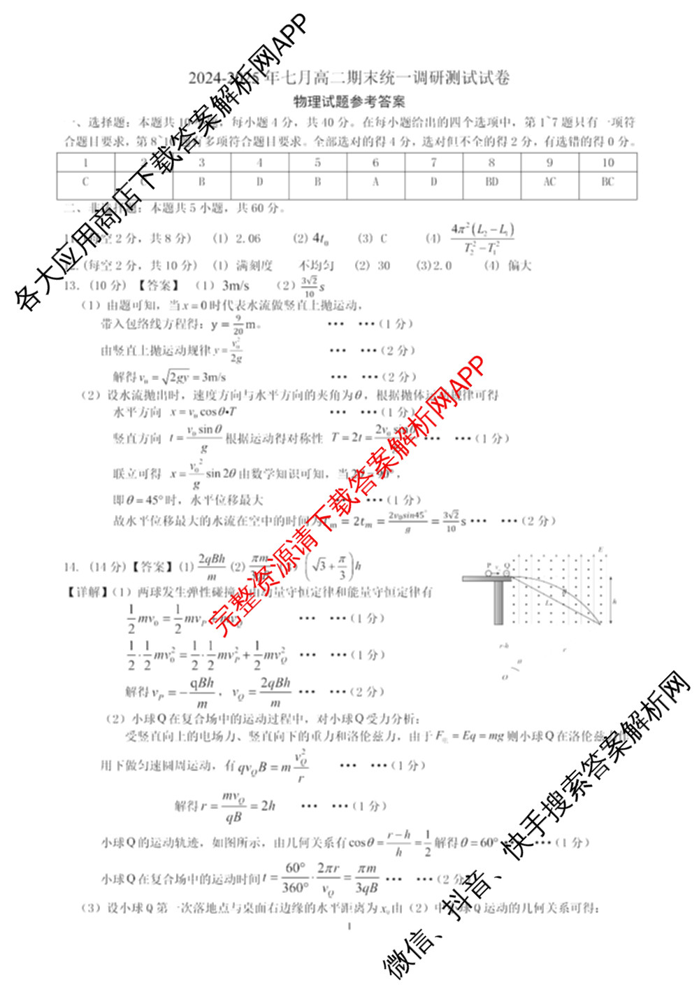 潜江市2024-2025年七月高二期末统一调研测试各科答案及试卷(已更新语文、日语、化学等10份)物理答案