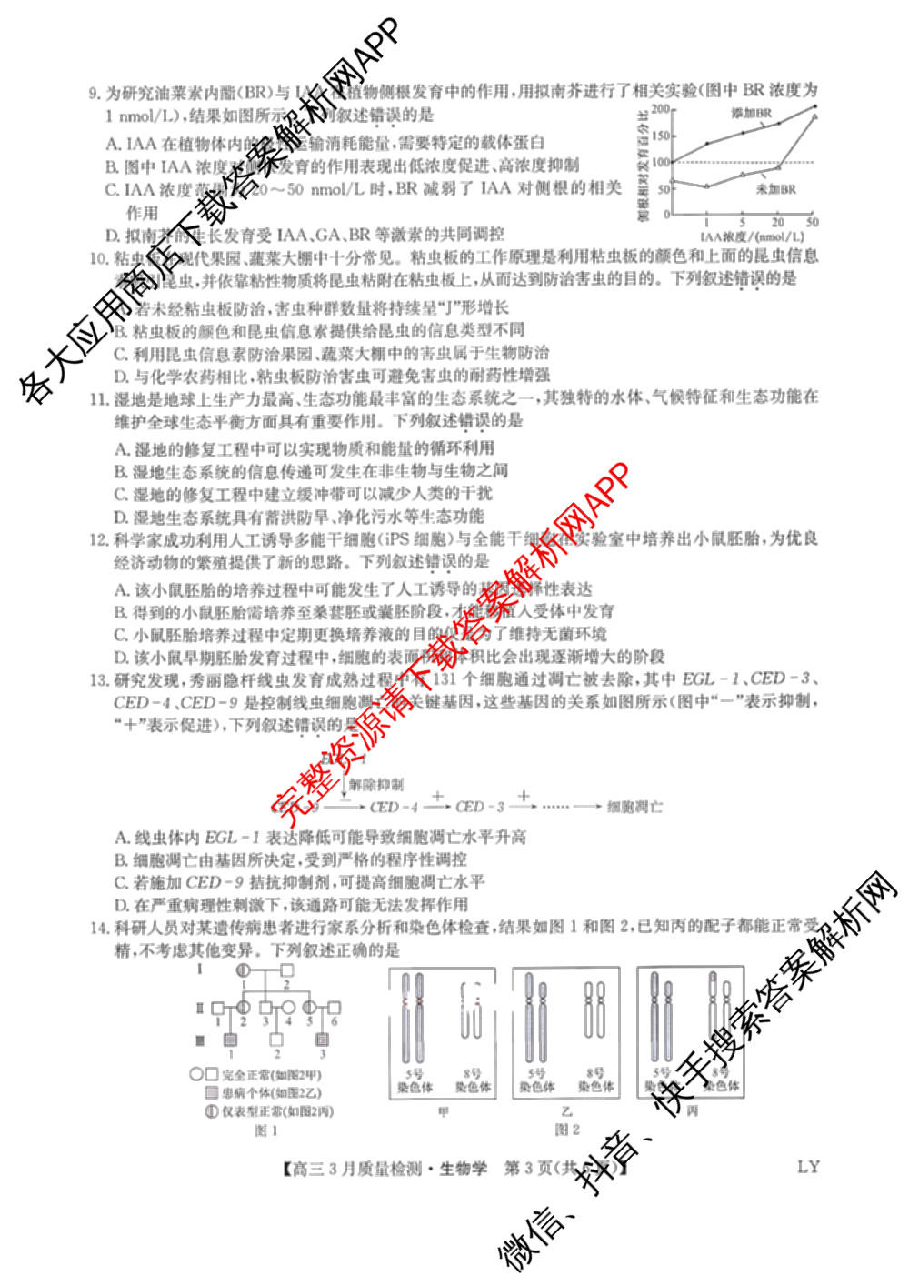 九师联盟2026届高三3月质量检测(2.27)各科答案及试卷（含地理(FJ)、政治(F)、语文(X)等）生物试题