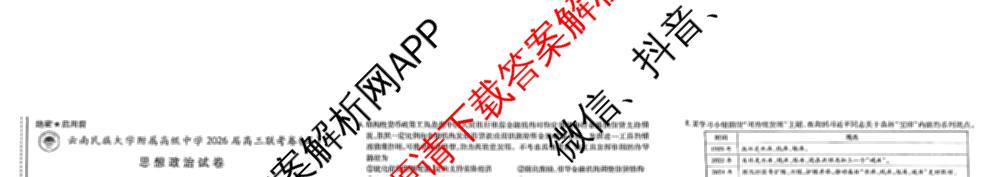 云南民族大学附属高级中学2026届高三联考卷(二)试卷及答案汇总（含地理、物理、生物等）政治试题