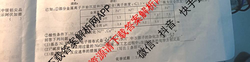 天舟高考衡中同卷2025届全国高三联合性检测(4月)（含物理(L专版)、生物(AH专版)、物理(J专版)等）化学试题