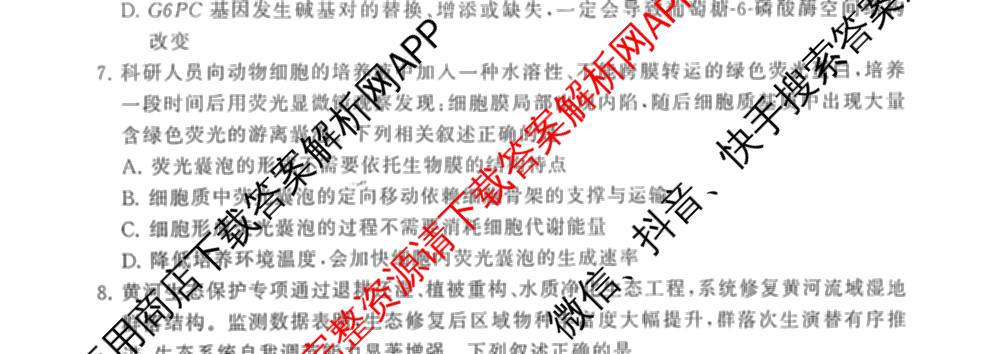 湖南省2027届高三年级9月阶段练(HN)试卷及答案汇总: 含化学、历史(HN)、英语试卷解析生物试题