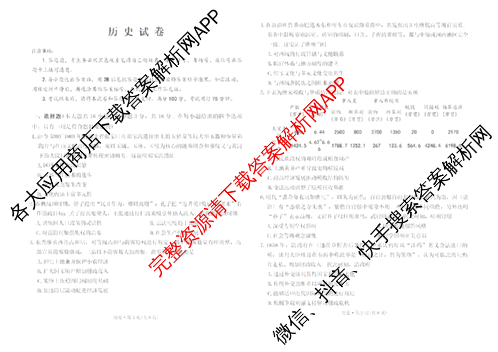 云南省西南名校联盟2026届高三3月联考(标题:科目)试卷及答案汇总(已更新地理、数学、语文等10份)历史试题