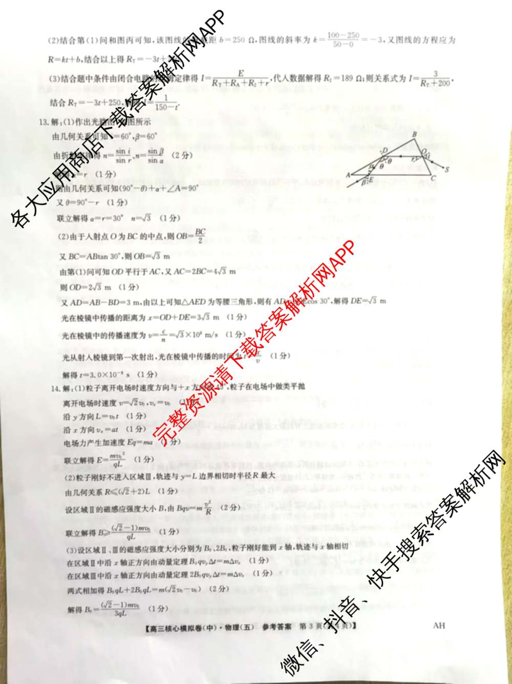 九师联盟2024~2025学年高三核心模拟卷(中)(五)5各科答案及试卷（含地理(HB) 物理(D1) 生物(D1)等）物理答案