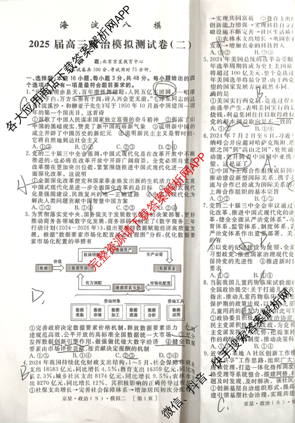 海淀八模2025届高三模拟测试卷(二)2试卷及答案汇总: 含文综(XJ)、物理(河南)、历史试卷解析政治试题