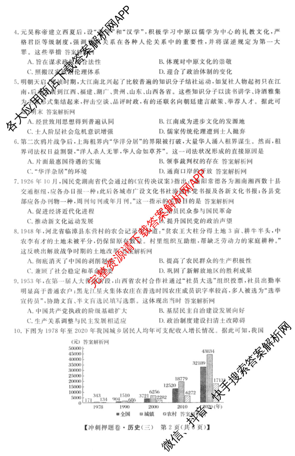 2026普通高等学校招生全国统一考试冲刺押题卷(三)3试卷及答案汇总（含生物(AC) 历史 地理(C)等15份）历史试题