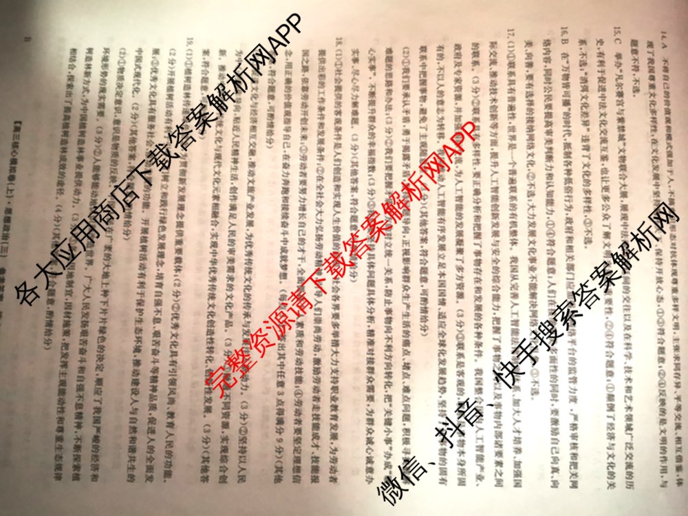 九师联盟2024~2025学年高三核心模拟卷(上)(三)3试卷及答案汇总: 含政治(A)、物理(HF)、语文试卷解析政治答案