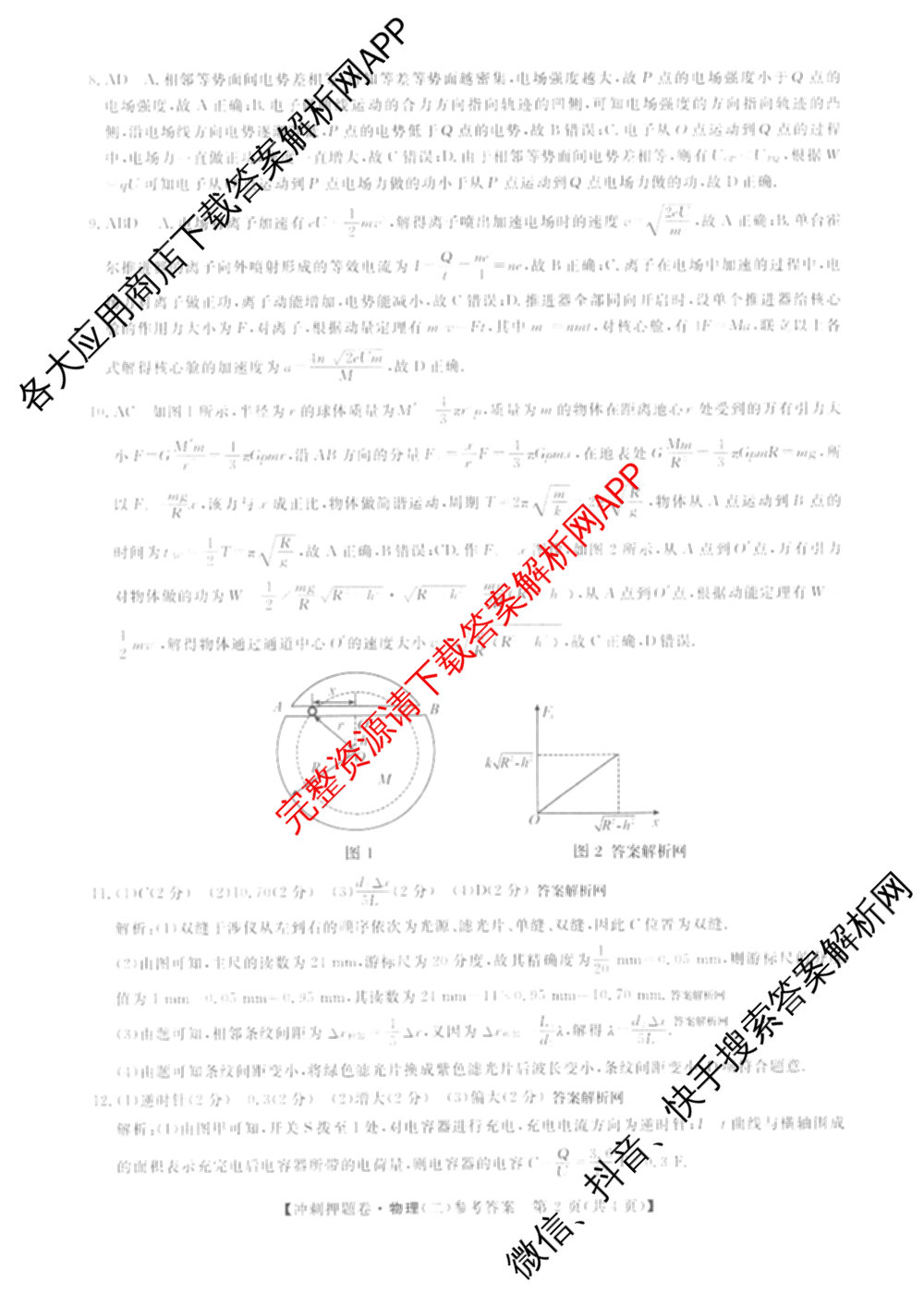 2026普通高等学校招生全国统一考试冲刺押题卷(二)2各科答案及试卷（含语文、化学、数学(A)等）物理答案