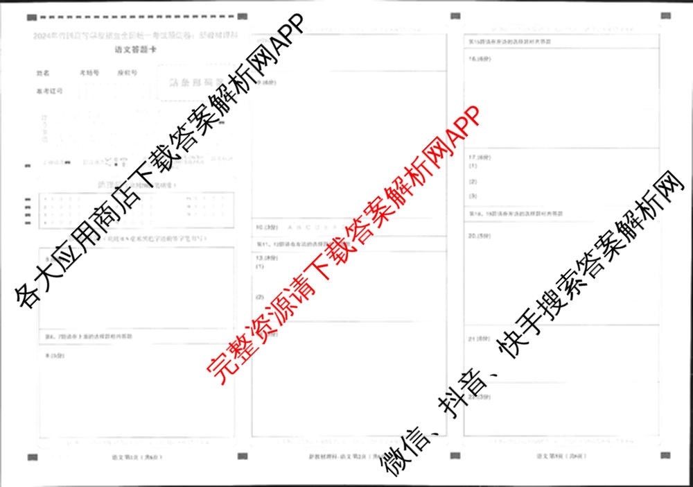 王后雄2024年普通高等学校招生全国统一考试预测卷各科答案及试卷（含语文(安徽专版)、政治(重庆专版)、历史(福建专版)等144份）语文试题