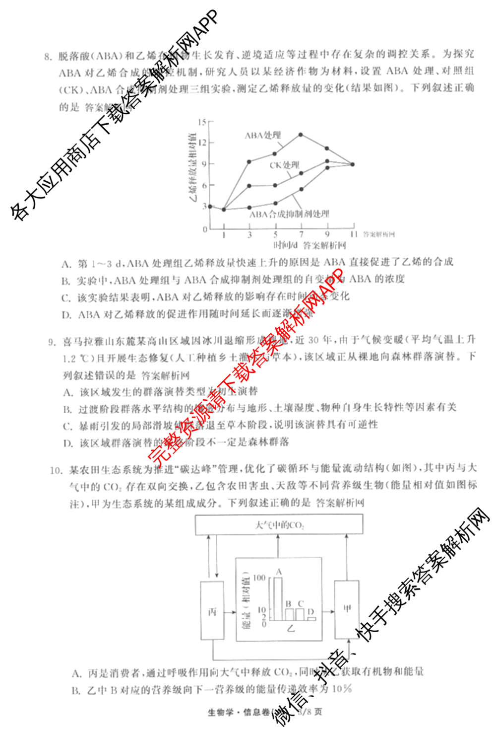 天舟高考衡中同卷2026年普通高等学校招生全国统一考试模拟信息卷(六)6试卷及答案汇总: 含地理、物理(JY)、物理(山东版)试卷解析生物试题