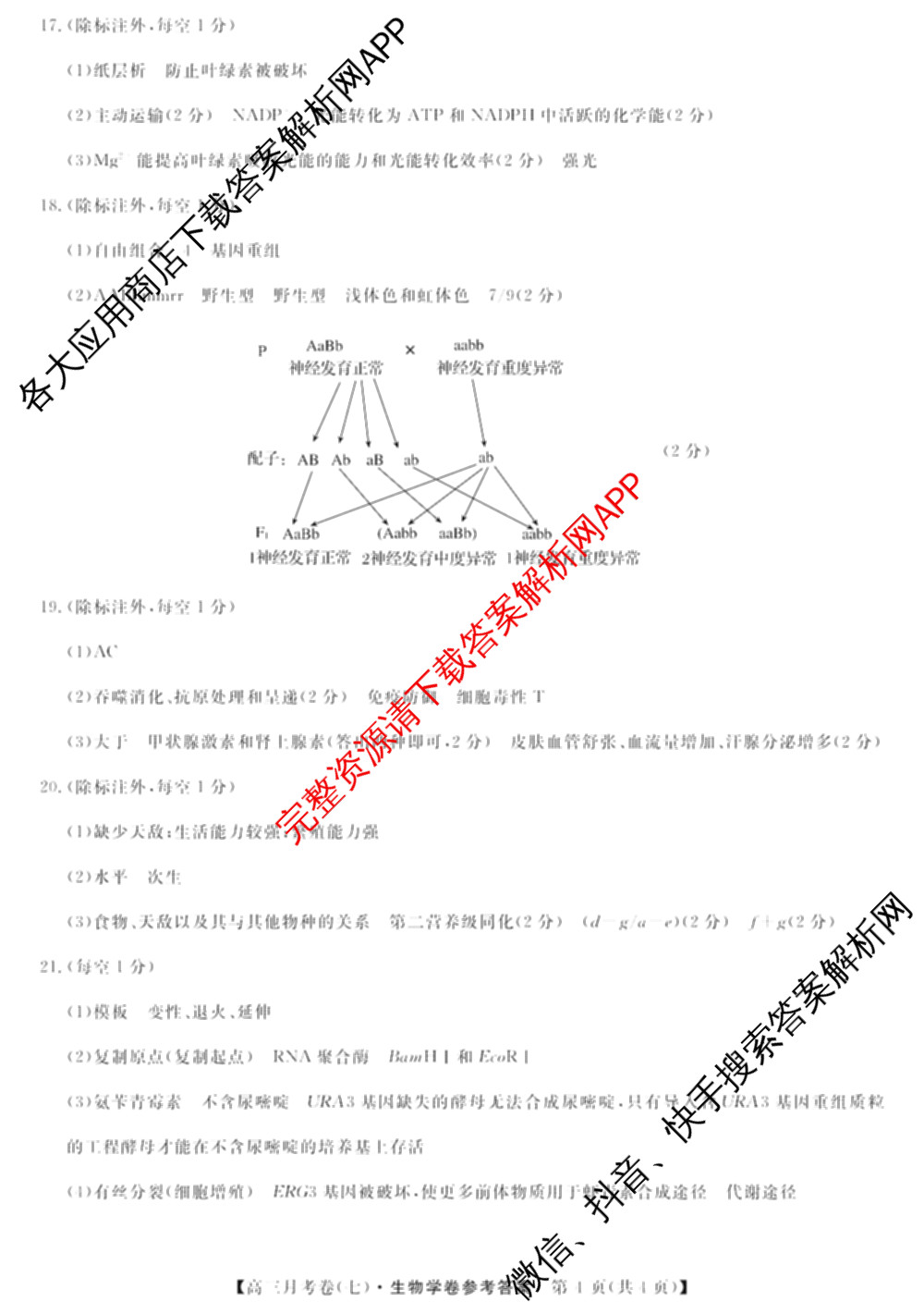 2026届名校大联盟高三月考卷(七)7试卷及答案汇总: 含数学 化学 历史试卷解析生物答案