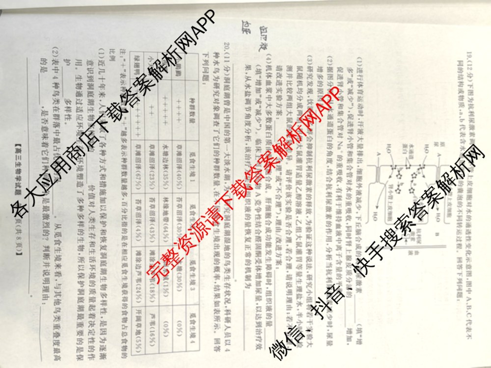 湖南省2025届高三冲刺压轴大联考各科答案及试卷（含数学 化学 政治等）生物试题