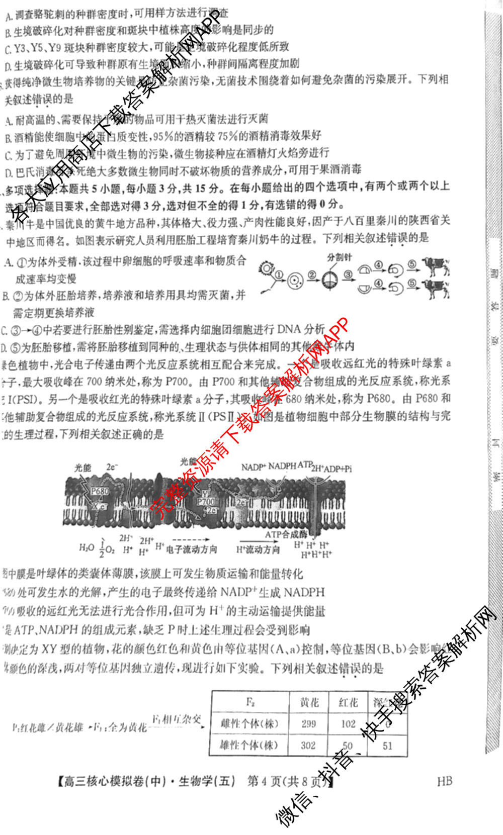 九师联盟2024~2025学年高三核心模拟卷(中)(五)5各科答案及试卷（含地理(HB) 物理(D1) 生物(D1)等）生物试题