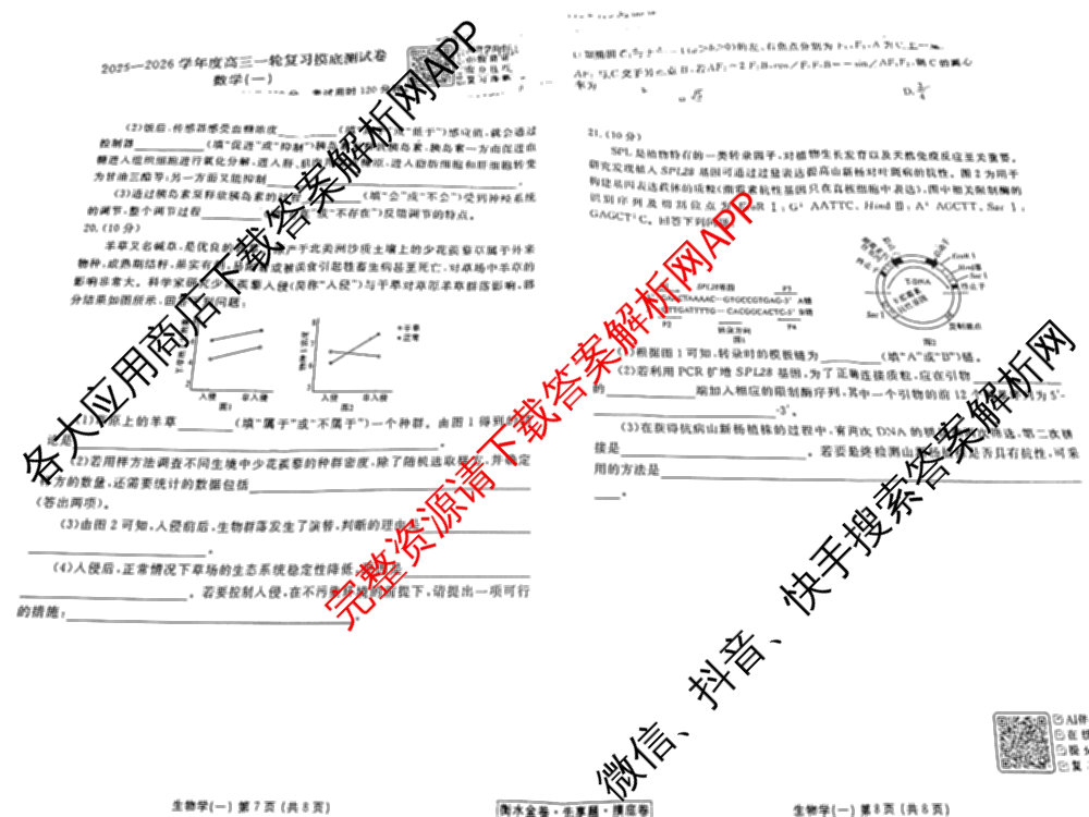 衡水金卷先享题摸底卷 2025-2026学年度高三一轮复摸底测试卷(一)1（14科全）生物试题