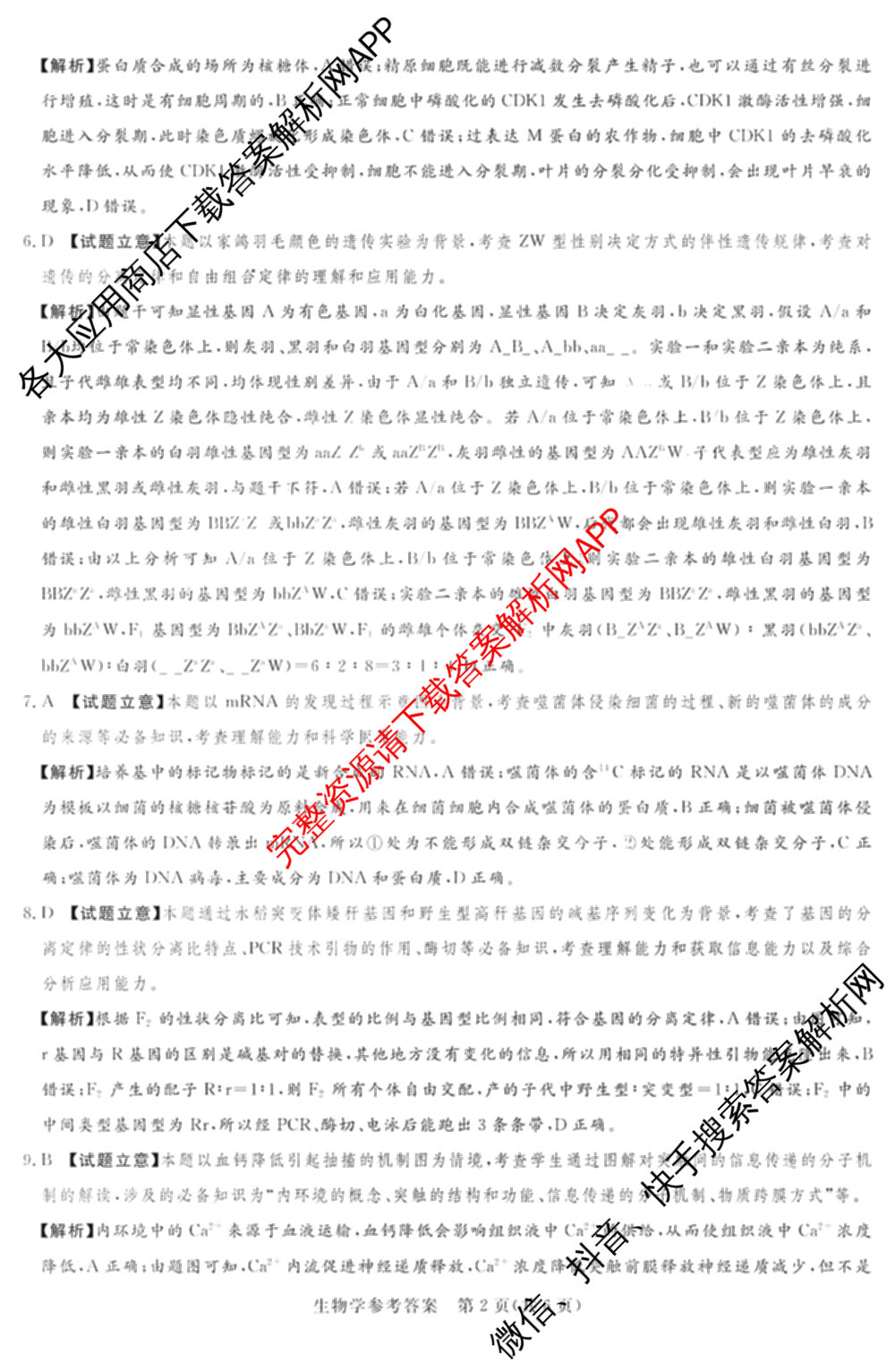 湘豫名校联考2024-2025学年高三一轮复习质量检测(12.24-25)各科答案及试卷（含英语 化学 政治等10份）生物答案