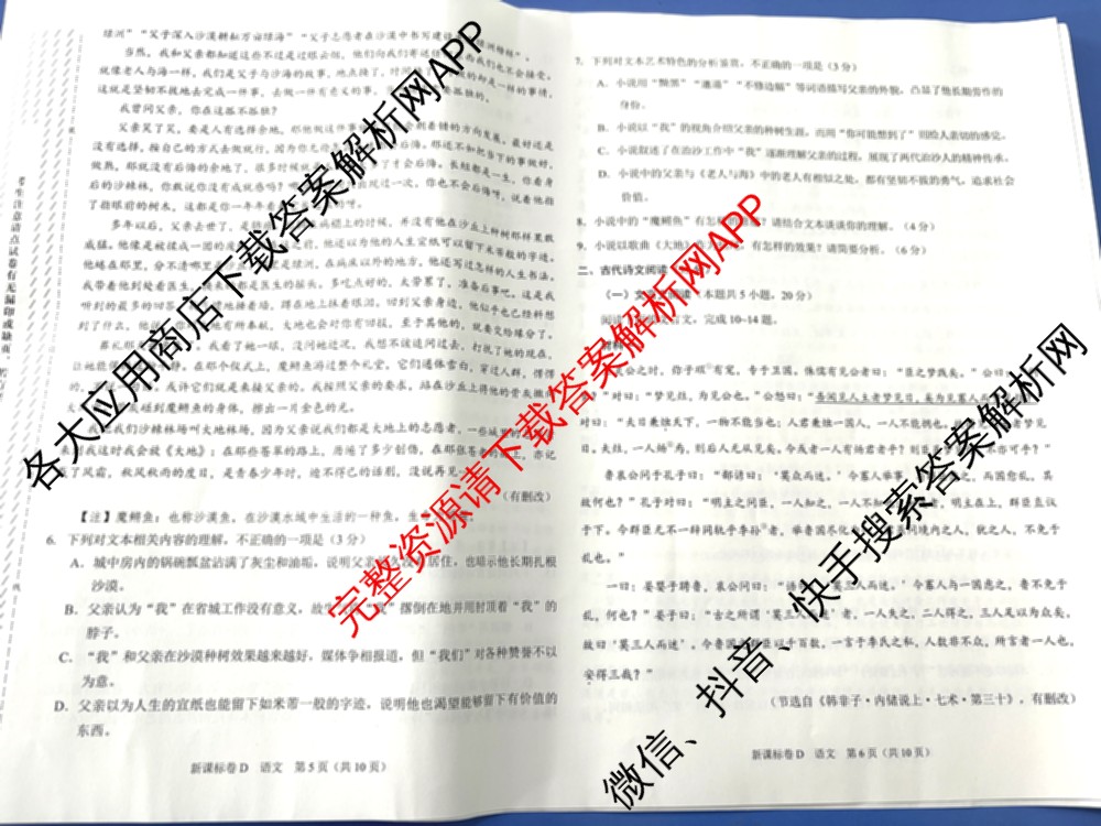 学科网2025届高三4月大联考试卷及答案汇总（含物理(新高考卷C) 文综(新课标卷) 英语(新课标卷A)等）语文试题
