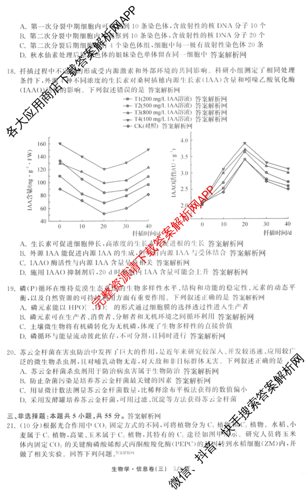 天舟高考衡中同卷2026年普通高等学校招生全国统一考试模拟信息卷(三)3试卷及答案汇总（含历史(GY) 物理(安徽版) 英语(通用版)等）生物试题