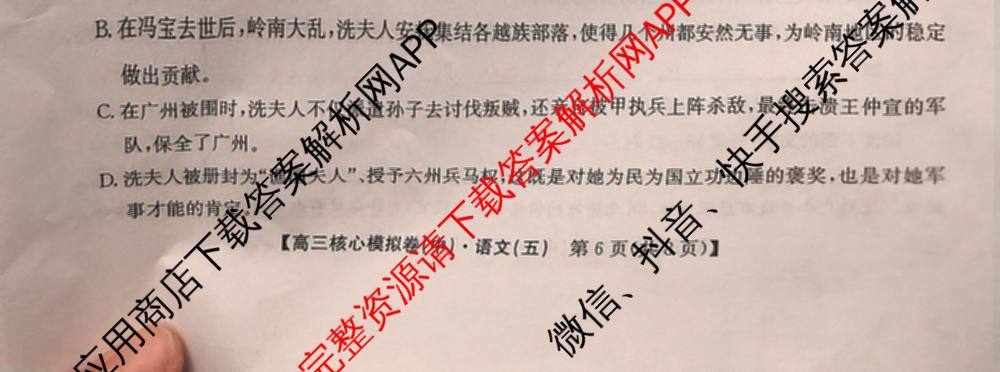 九师联盟2024~2025学年高三核心模拟卷(中)(五)5各科答案及试卷（含地理(HB) 物理(D1) 生物(D1)等）语文试题