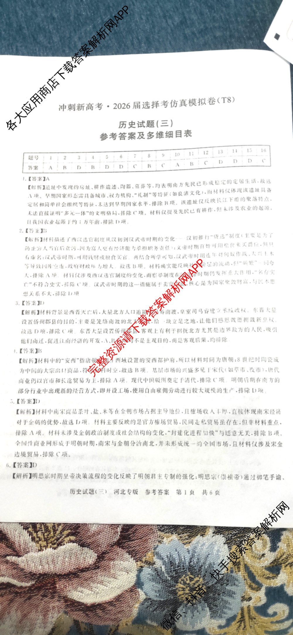 冲刺新高考2026届高考仿真模拟卷(T8)(三)3各科答案及试卷(已更新历史(HBZB)、历史(湖南专版)、地理(湖南专版)等20份)历史答案