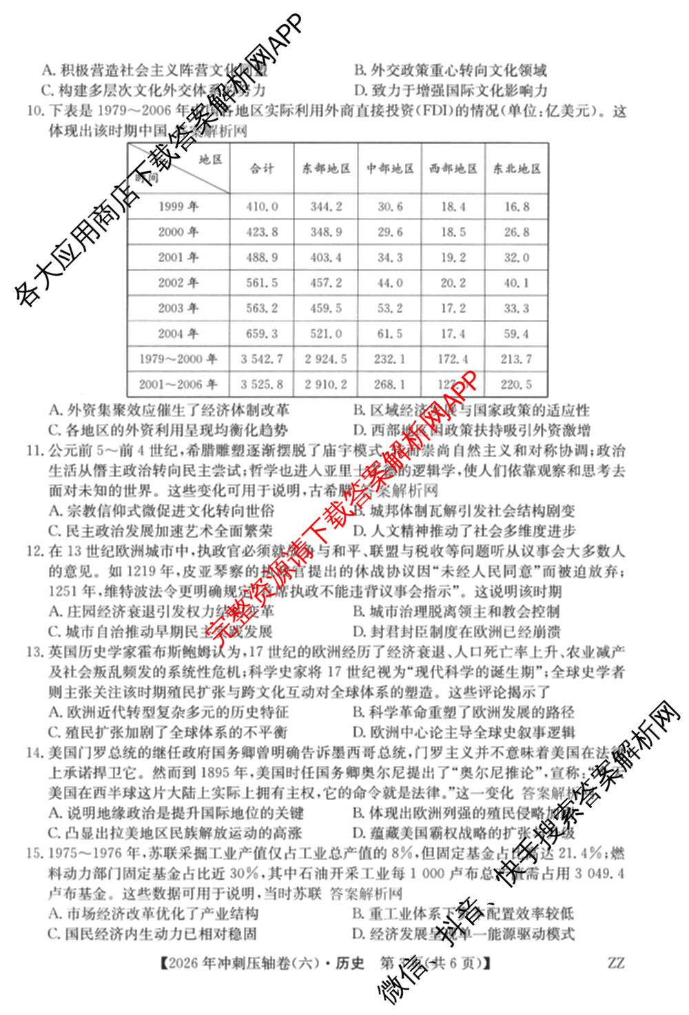 2026年全国高考冲刺压轴卷(六)6试卷及答案汇总（67科全）历史试题