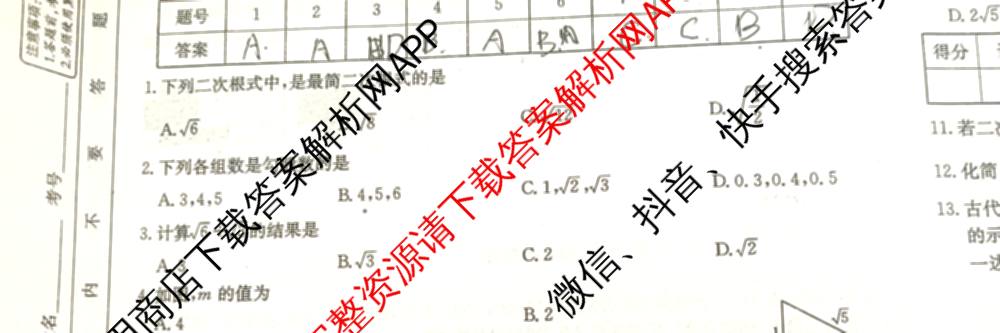 山西省2024~2025学年度八年级阶段评估(C)[PGZX D SHX(五)]试卷及答案汇总（含历史(R)、数学(HSD)、语文(R)等）数学试题