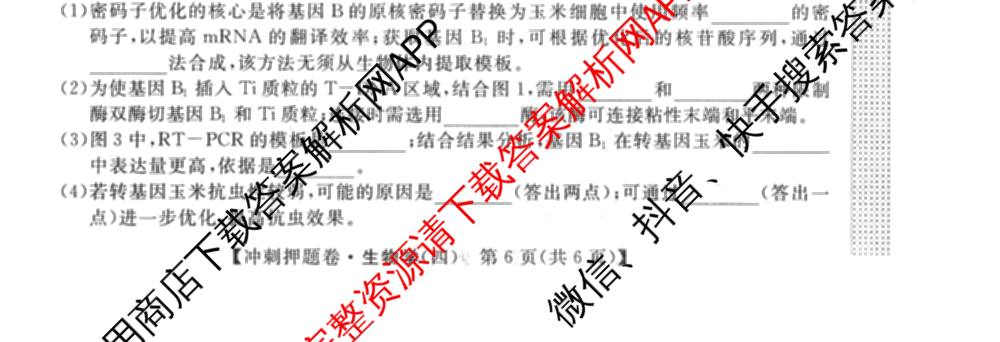 2026普通高等学校招生全国统一考试冲刺押题卷(四)4试卷及答案汇总（含生物(HBJ)、数学(B L)、政治等16份）生物试题