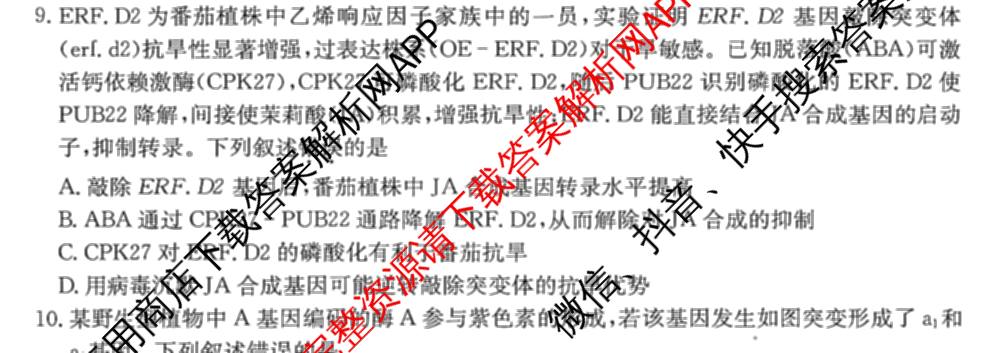 三晋卓越联盟山西省2025~2026学年高三12月质量检测卷(26-X-205C)各科答案及试卷（含语文、地理(A卷)、政治(B卷)等）生物试题