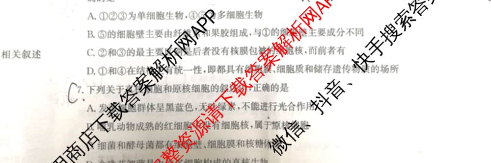 安徽省2025~2026学年上学期高一年级阶段联考(26-L-112A)试卷及答案汇总（含数学、物理、生物等9份）生物试题