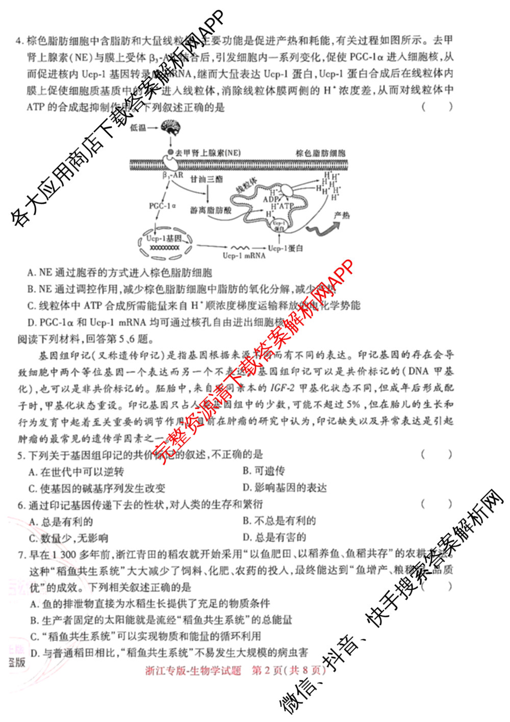 王后雄2024年普通高等学校招生全国统一考试预测卷各科答案及试卷（含语文(安徽专版)、政治(重庆专版)、历史(福建专版)等144份）生物试题