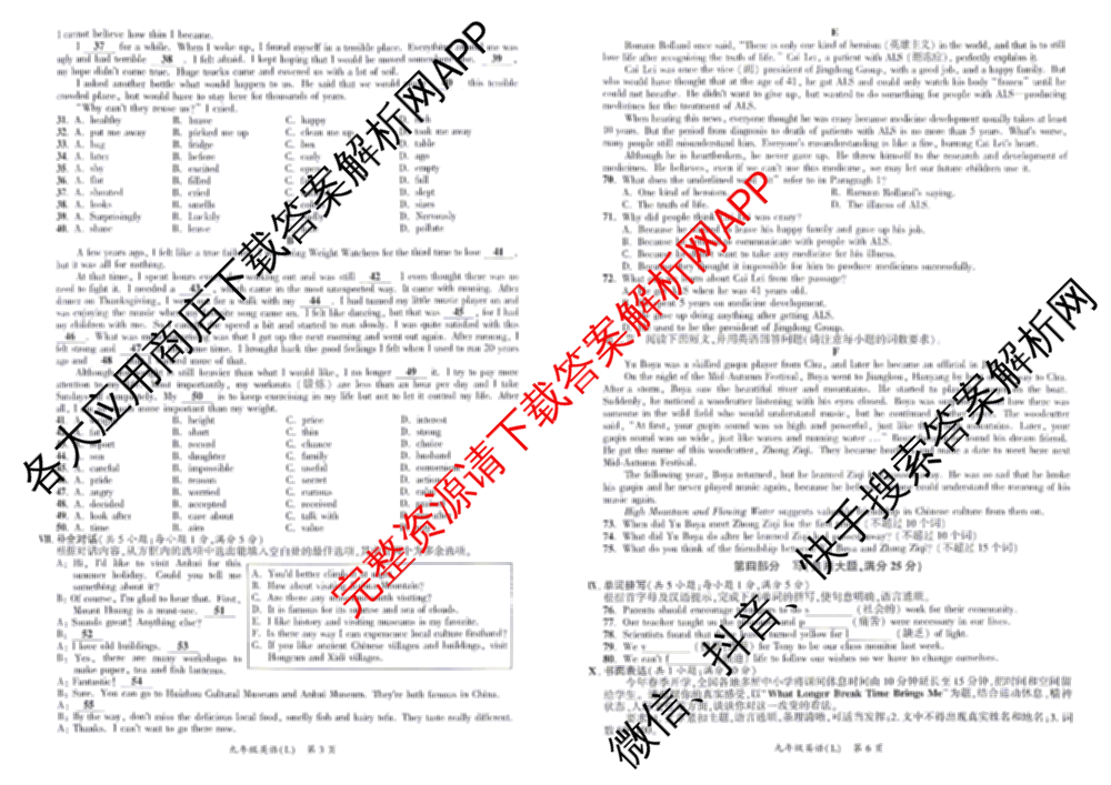 安徽省2025-2026同步达标自主练九年级第六次(L)[核心素养]各科答案及试卷（7科全）英语试题