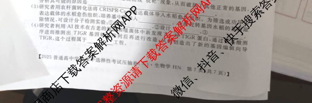 厚德诚品2025普通高等学校招生统一考试压轴卷(一)1各科答案及试卷（含历史(HN) 地理(HN) 语文(HN)等9份）生物试题