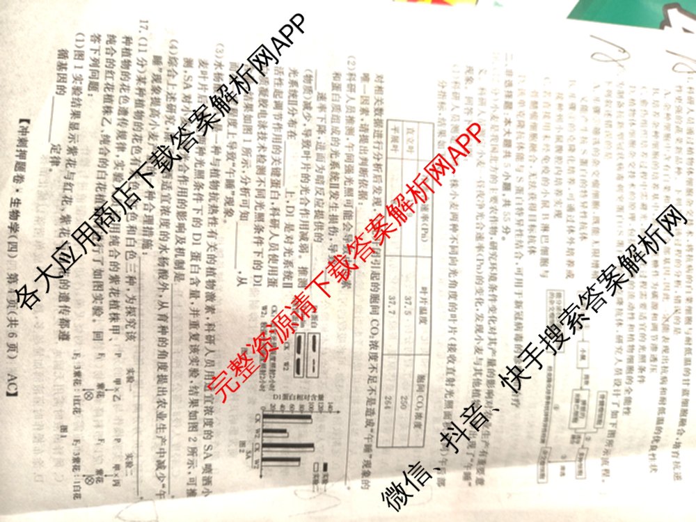 2026普通高等学校招生全国统一考试冲刺押题卷(四)4试卷及答案汇总: 含化学 语文 生物(AC)试卷解析生物试题