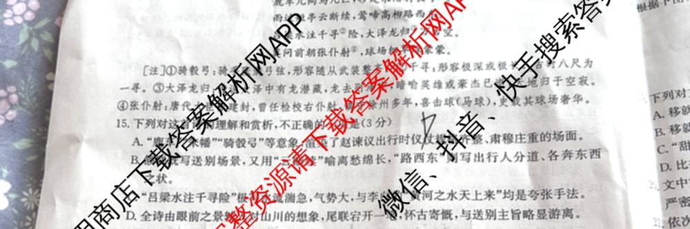 陕西省2027届高三考试(27-19C)试卷及答案汇总（含物理、历史(B2)、政治等10份）语文试题