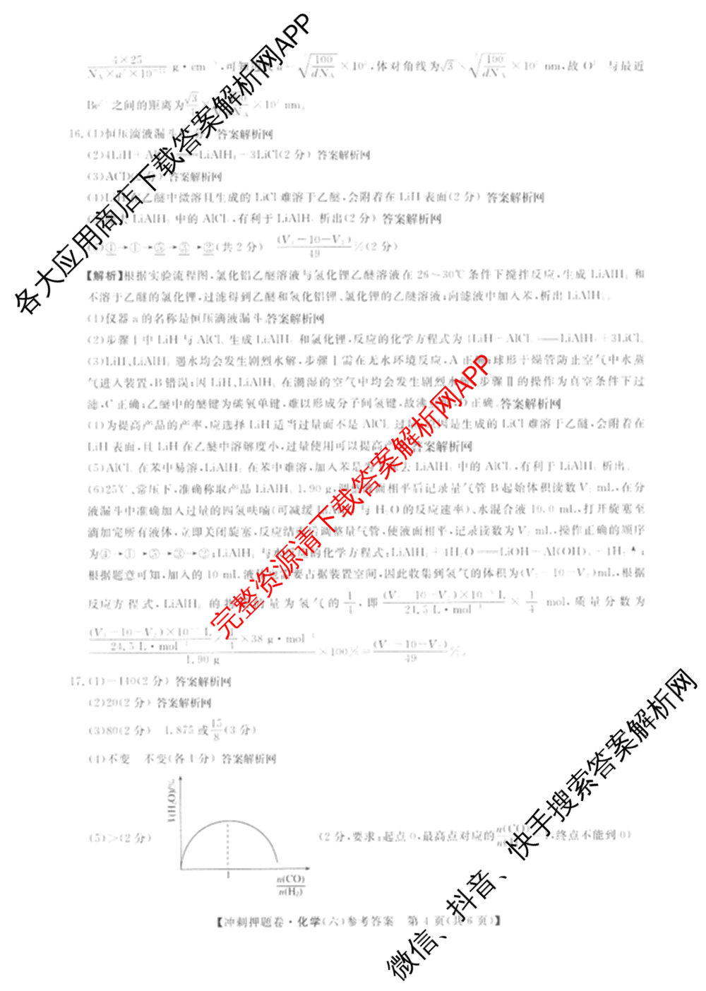 2026普通高等学校招生全国统一考试冲刺押题卷(六)6（16科全）化学答案