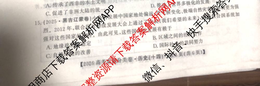 2026最新五年高考真题分类优化卷(十四)14各科答案及试卷（含地理、英语、物理等）历史试题