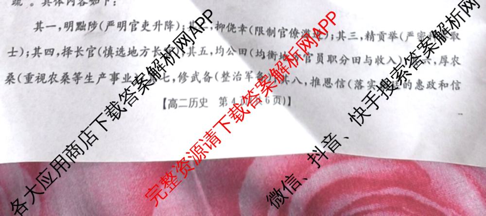 陕西省2024-2025高二期中质量检测(11.6)各科答案及试卷(已更新历史、化学、地理等9份)历史试题