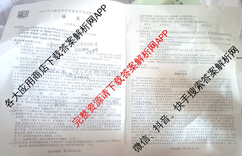 高升墨斗 2025年安徽省初中学业水平考试模拟试卷试卷及答案汇总(已更新化学、物理、语文等7份)语文试题