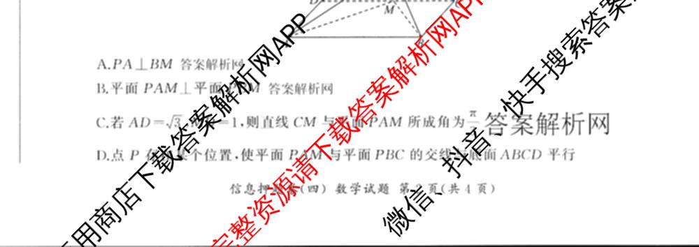 百师联盟2025届高三信息押题卷(四)4试卷及答案汇总（51科全）数学试题